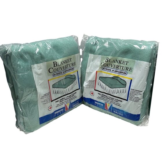 MCM Blankets Sea Green 72 x 90  Lot 2 New Sealed Canada Vintage 1970s Acrylic - Picture 4 of 10